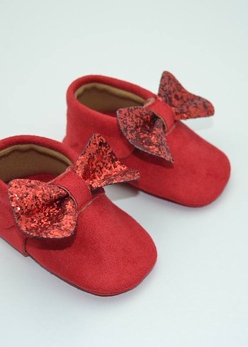 Kız Bebek Kırmızı Süet Fiyonklu İlk Adım Ayakkabısı - Görsel 2
