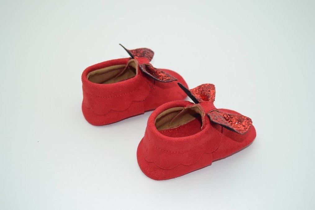 Kız Bebek Kırmızı Süet Fiyonklu İlk Adım Ayakkabısı - Görsel 4