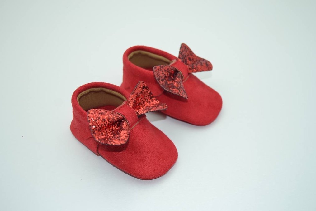 Kız Bebek Kırmızı Süet Fiyonklu İlk Adım Ayakkabısı - Görsel 2