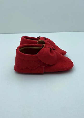 Kırmızı Süet Fiyonklu Bebek İlk Adım Ayakkabısı - Görsel 4