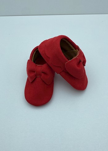 Kırmızı Süet Fiyonklu Bebek İlk Adım Ayakkabısı - Görsel 5