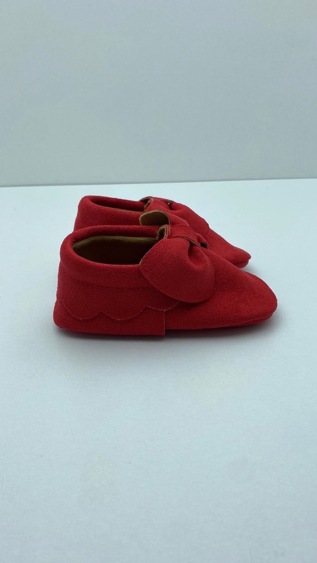 Kırmızı Süet Fiyonklu Bebek İlk Adım Ayakkabısı - Görsel 4