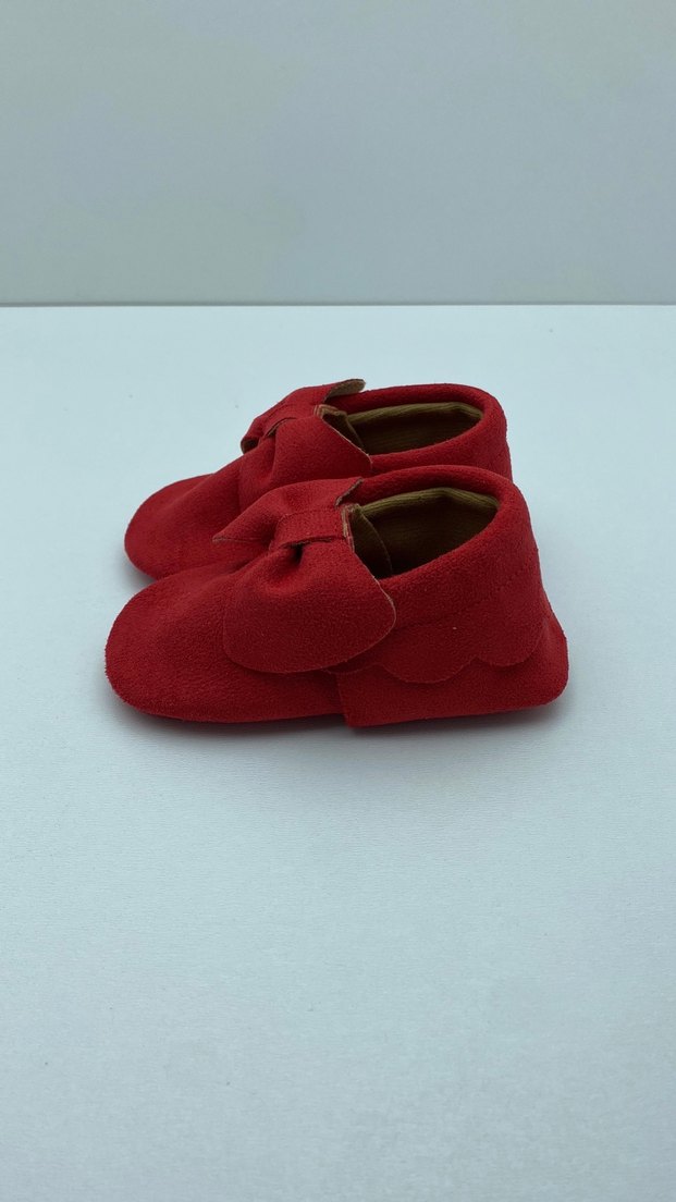 Kırmızı Süet Fiyonklu Bebek İlk Adım Ayakkabısı - Görsel 2