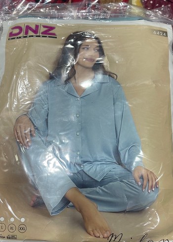 Mavi Kadın uzun Kollu Düğmeli pijama takımı - Görsel 2