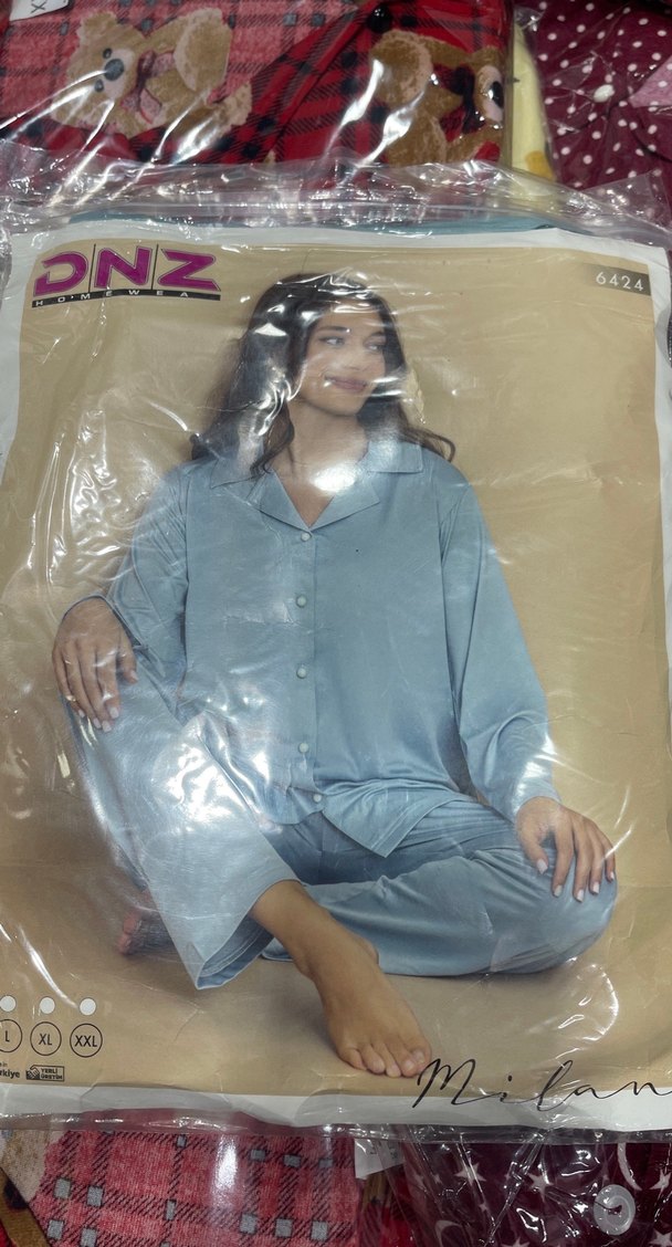 Mavi Kadın uzun Kollu Düğmeli pijama takımı - Görsel 2