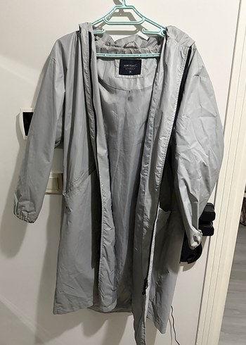 Gri Midi kadın Yağmurluk Fermuarlı - Görsel 2