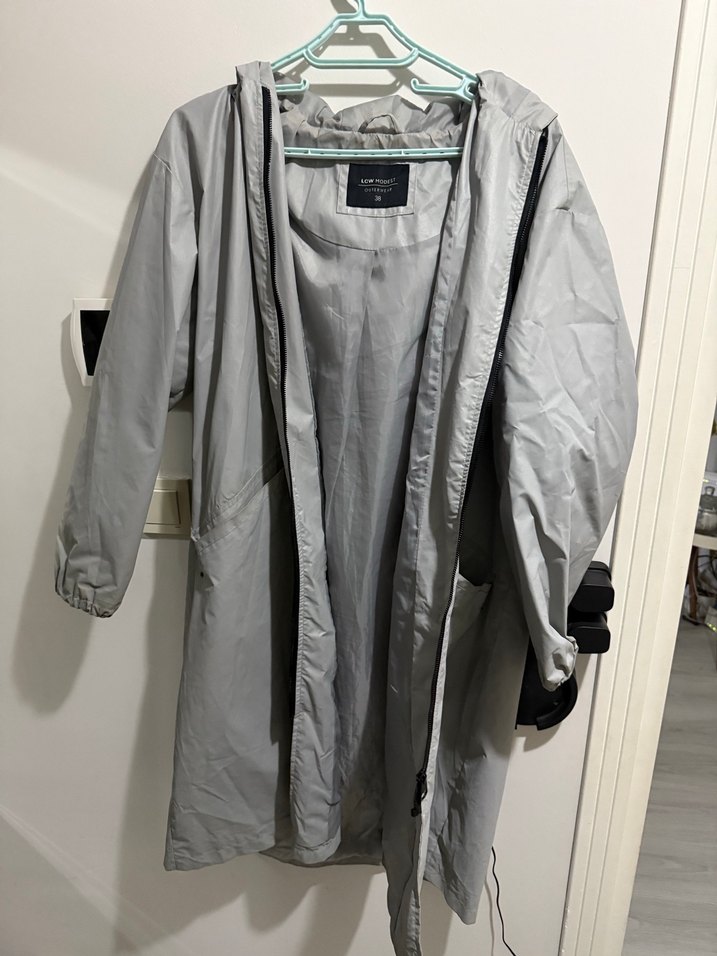 Gri Midi kadın Yağmurluk Fermuarlı - Görsel 2