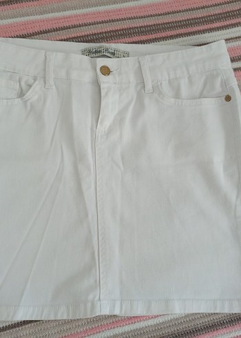 Düğmeli Beyaz Kadın Mini Etek - Görsel 2