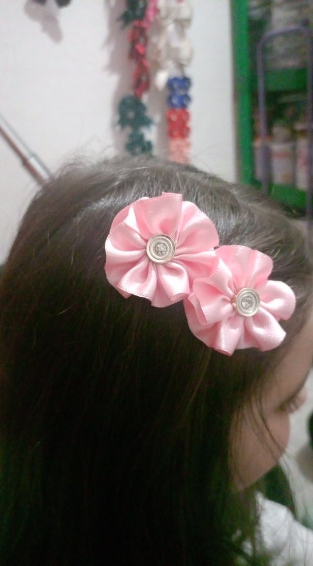 Pembe Çiçekli Kurdeleli Çocuk Toka Seti - Görsel 3