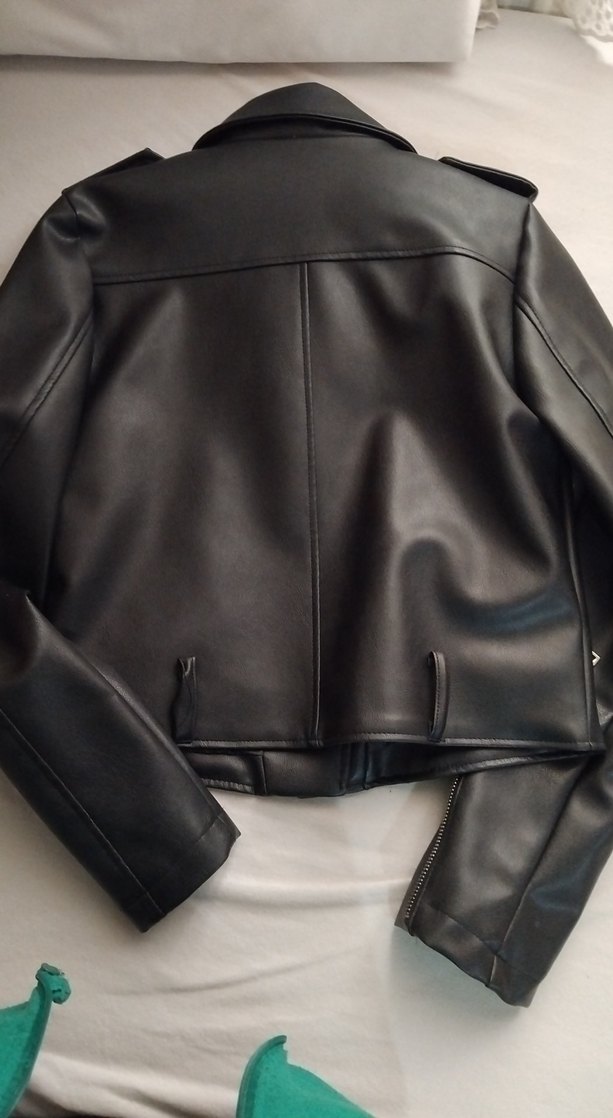 Siyah Mini Deri Biker Ceket - Görsel 5