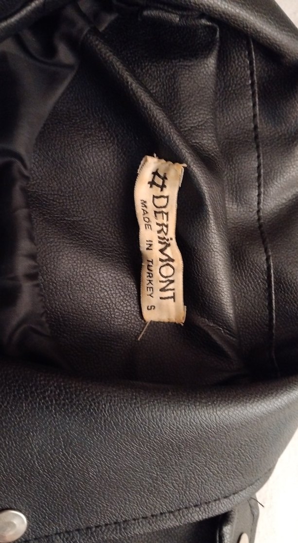 Siyah Mini Deri Biker Ceket - Görsel 3