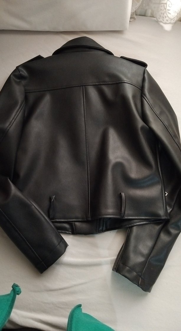 Siyah Mini Deri Biker Ceket - Görsel 4