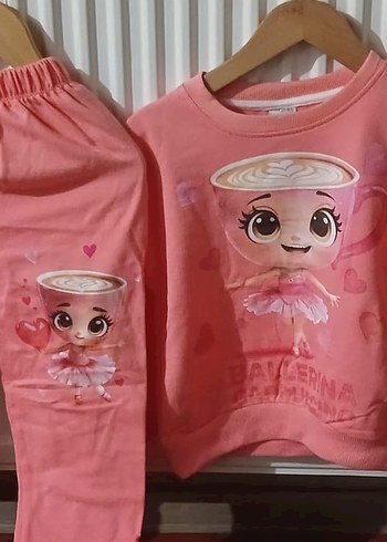 Pembe Baskılı Uzun Kollu Bebek Kız Takımı - Görsel 2