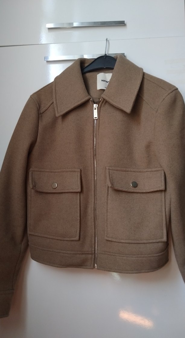 Düğmeli Bej Süet Kadın Ceket - Görsel 4