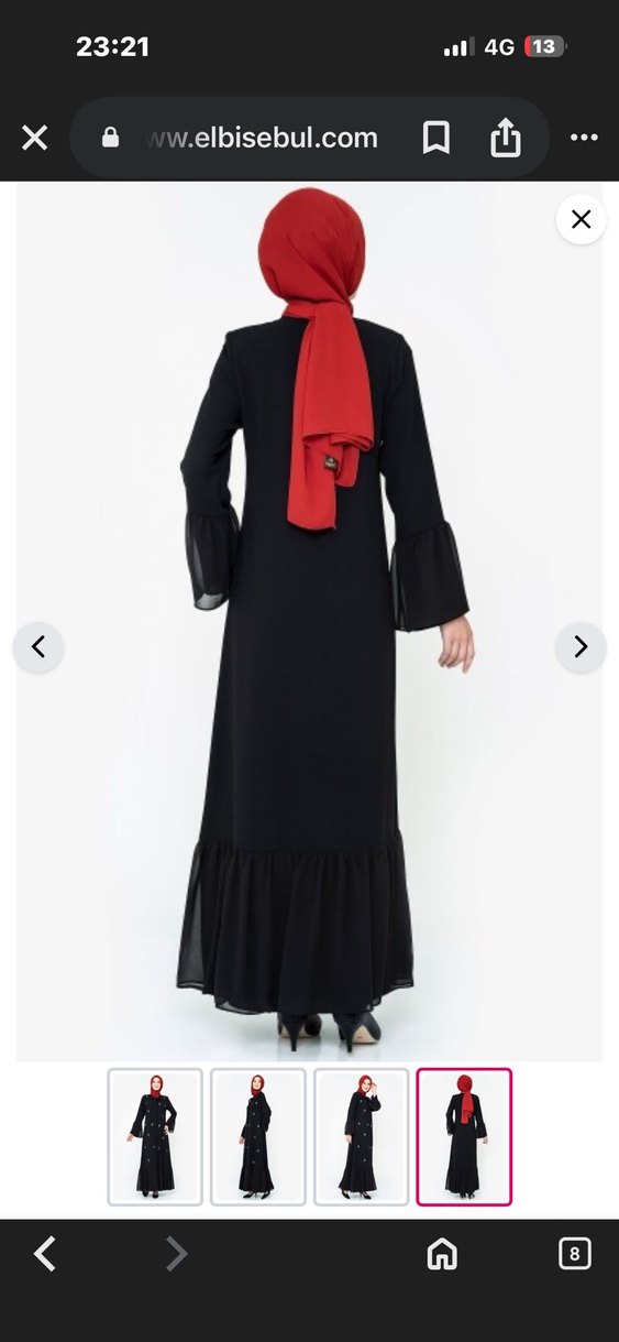 Uzun Siyah taş dikimli Fırfırlı Elbise - Görsel 3