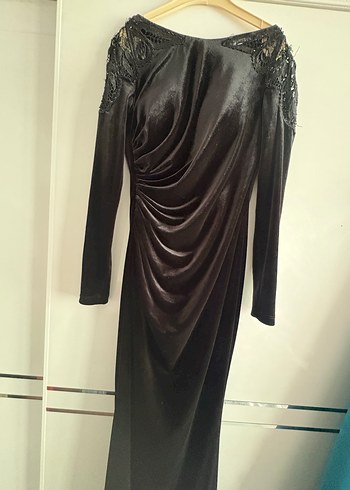 Uzun Siyah  Drapeli Kadın Elbise - Görsel 2