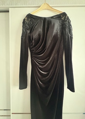 Uzun Siyah  Drapeli Kadın Elbise - Görsel 3