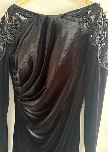 Uzun Siyah  Drapeli Kadın Elbise - Görsel 5