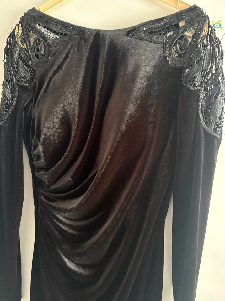 Uzun Siyah  Drapeli Kadın Elbise - Görsel 5