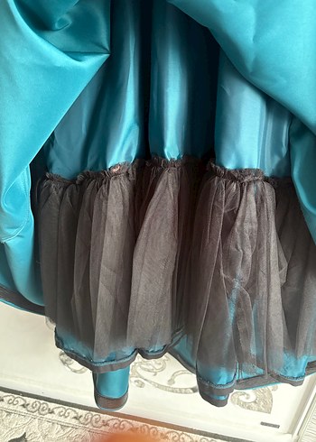 İnci İşlemeli Turkuaz Uzun Abiye Elbise - Görsel 6