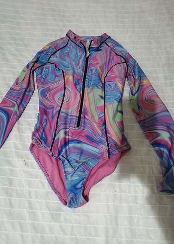 Renkli Desenli Fermuarlı Kadın Mayo - Görsel 3