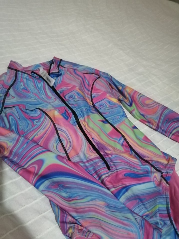 Renkli Desenli Fermuarlı Kadın Mayo - Görsel 2