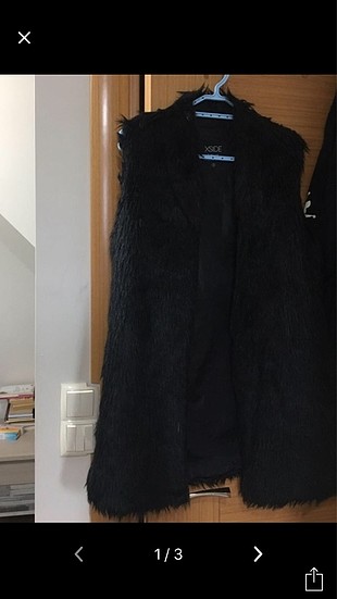 Siyah peluş kürk yelek