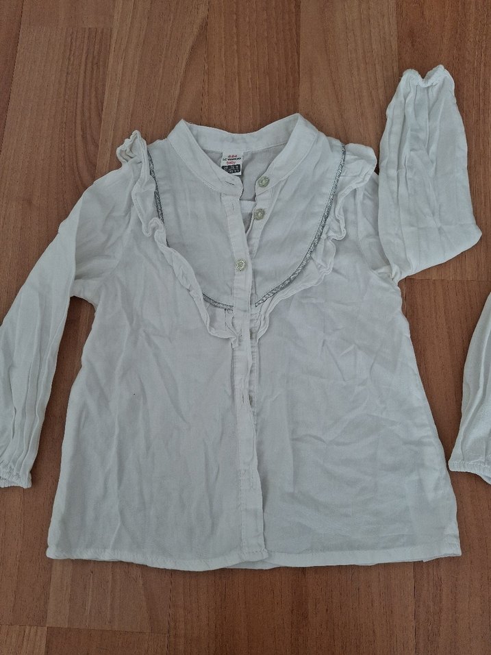 Beyaz Keten Kız Çocuk Gömlek - Görsel 3