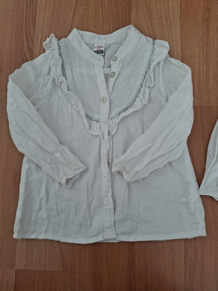 Beyaz Keten Kız Çocuk Gömlek - Görsel 2