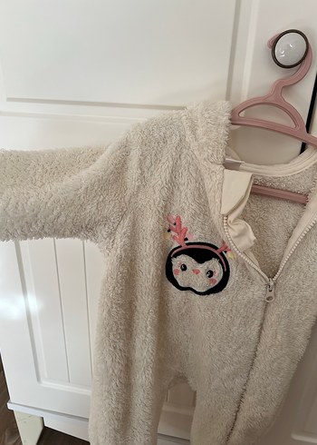 Kapüşonlu Beyaz Bebek Tulum - Görsel 3