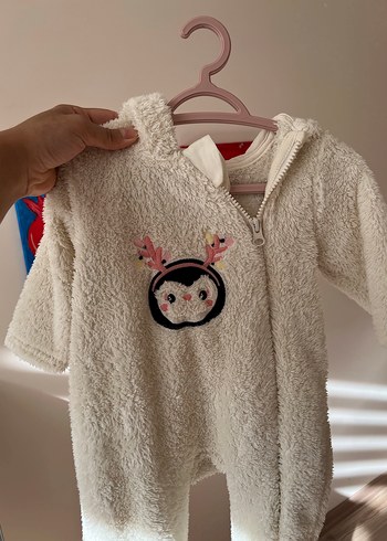 Kapüşonlu Beyaz Bebek Tulum - Görsel 7