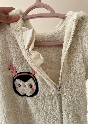 Kapüşonlu Beyaz Bebek Tulum - Görsel 5