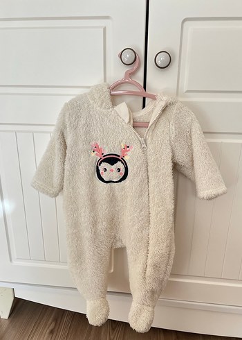 Kapüşonlu Beyaz Bebek Tulum - Görsel 8