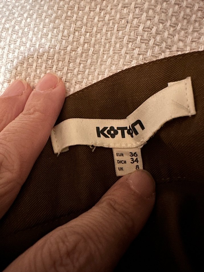 Düğmeli Kahverengi Uzun Keten Etek - Görsel 4