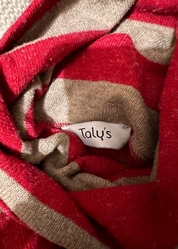 Kırmızı krem Çizgili Salaş Triko Elbise - Görsel 3