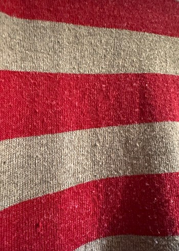 Kırmızı krem Çizgili Salaş Triko Elbise - Görsel 6