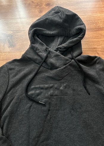 Kadın Antrasit Kapüşonlu Uzun Sweatshirt - Görsel 3