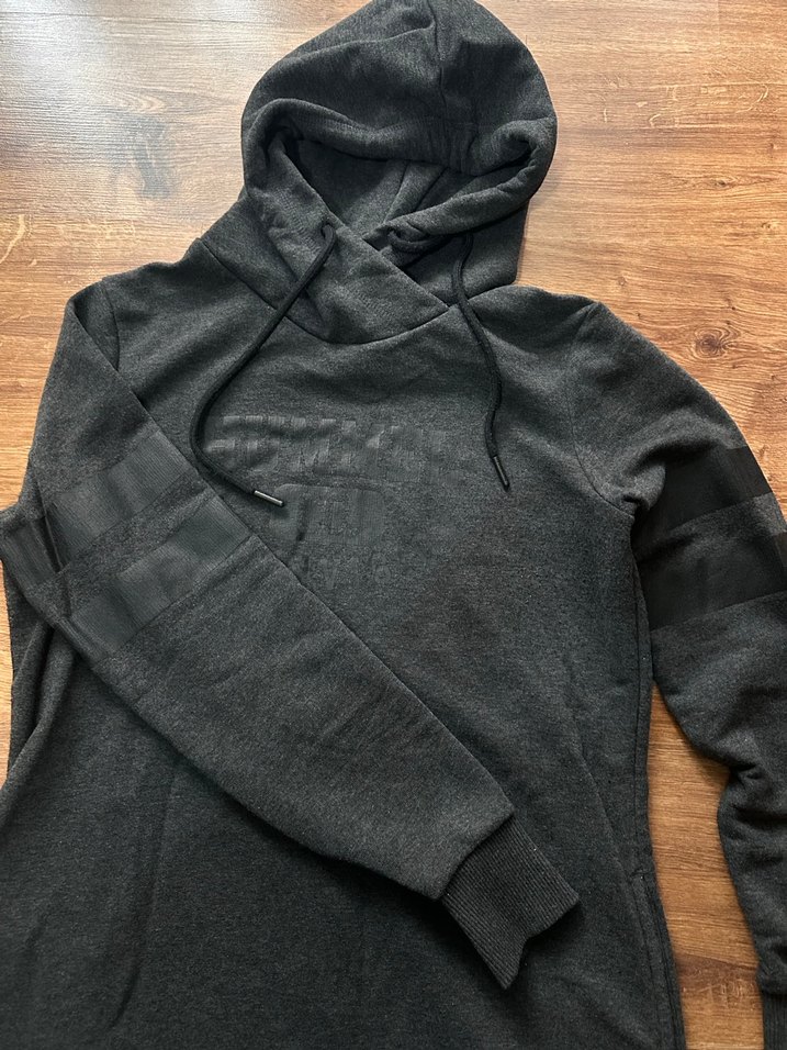 Kadın Antrasit Kapüşonlu Uzun Sweatshirt - Görsel 4