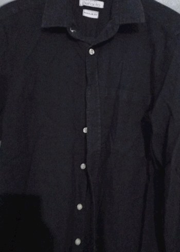 Düğmeli Siyah Erkek Keten Gömlek - Görsel 3