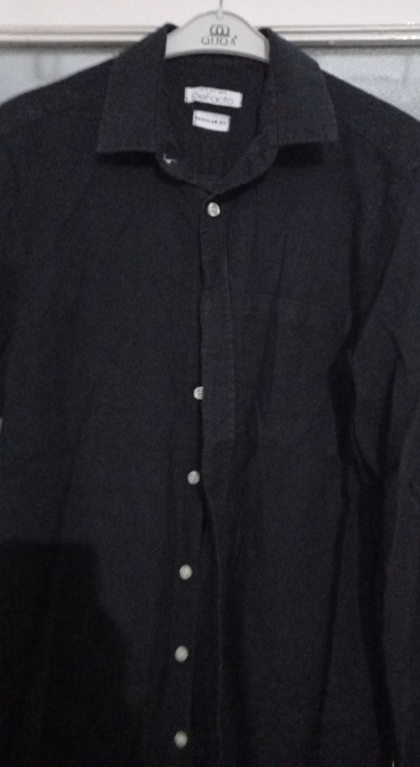 Düğmeli Siyah Erkek Keten Gömlek - Görsel 3