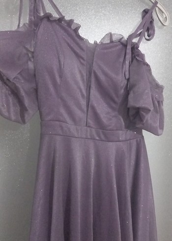 Mor Midi Straplez Gotik Elbise - Görsel 7