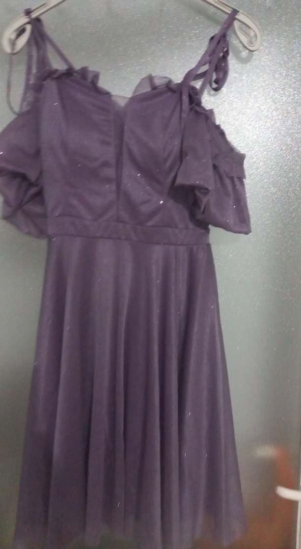 Mor Midi Straplez Gotik Elbise - Görsel 3