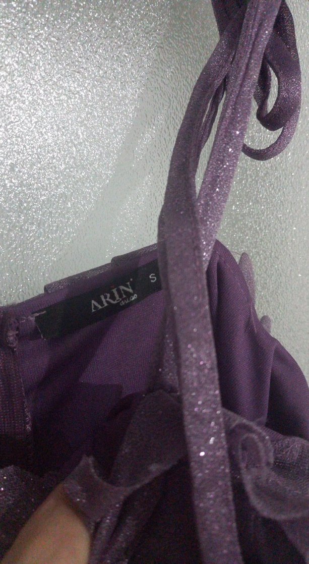 Mor Midi Straplez Gotik Elbise - Görsel 5