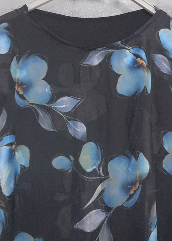 Mavi Çiçek Desenli Uzun Kollu Uzun Elbise - Görsel 5