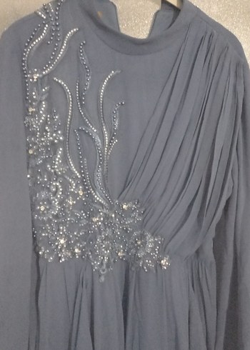 Uzun Kollu Gri Nakışlı Bohem Elbise - Görsel 9