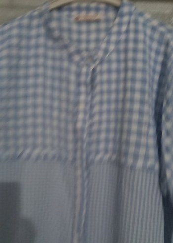 Mavi Kareli Pamuklu Uzun Kollu Kadın Gömlek - Görsel 4