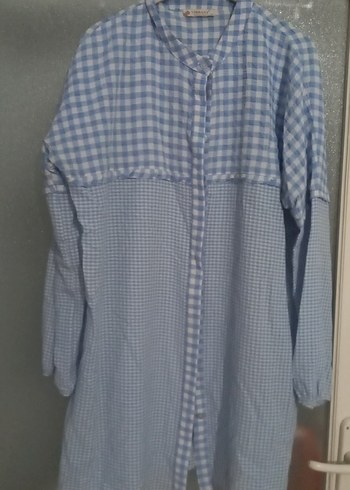 Mavi Kareli Pamuklu Uzun Kollu Kadın Gömlek - Görsel 6