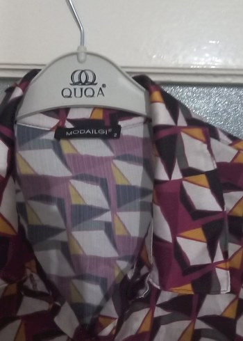 Bordo Geometrik Desenli Uzun Kollu Kadın Gömlek - Görsel 3