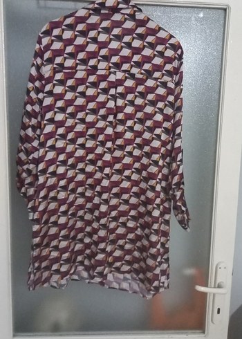 Bordo Geometrik Desenli Uzun Kollu Kadın Gömlek - Görsel 5