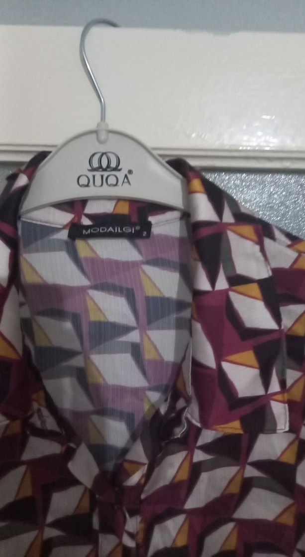 Bordo Geometrik Desenli Uzun Kollu Kadın Gömlek - Görsel 3